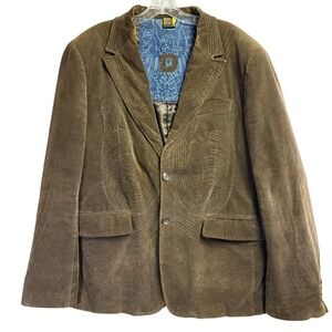 Y2K Dekker Mens Brown Corduroy 2 Button Embroidered Retro Fall‎ Blazer Size XL